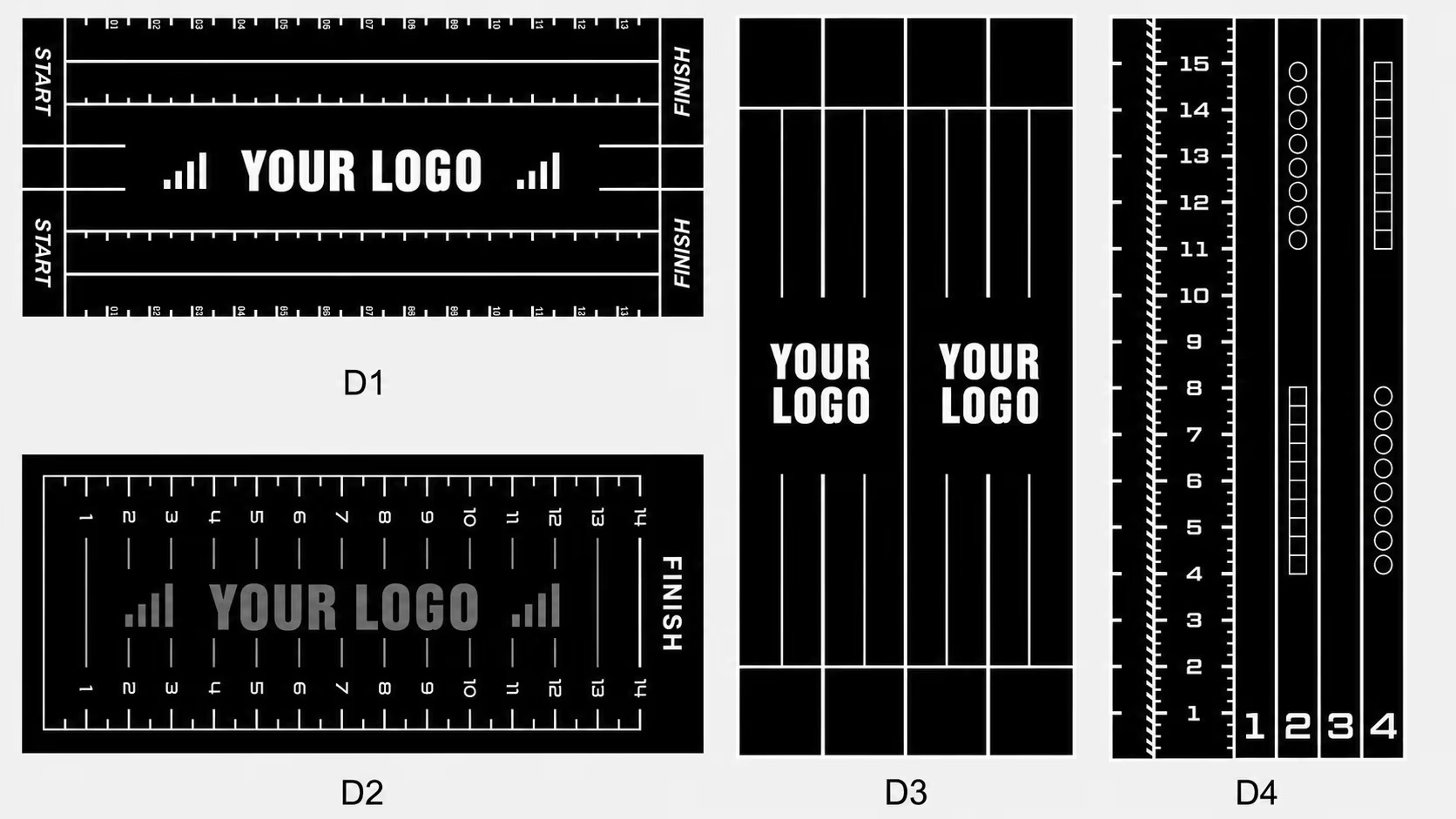Custom gym turf lane marking and logo design options