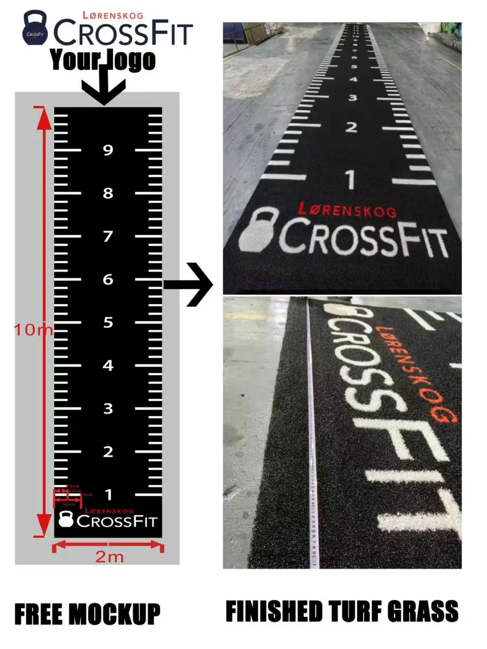 Customer training lane design beside the finished custom logo gym turf produced by UMAX