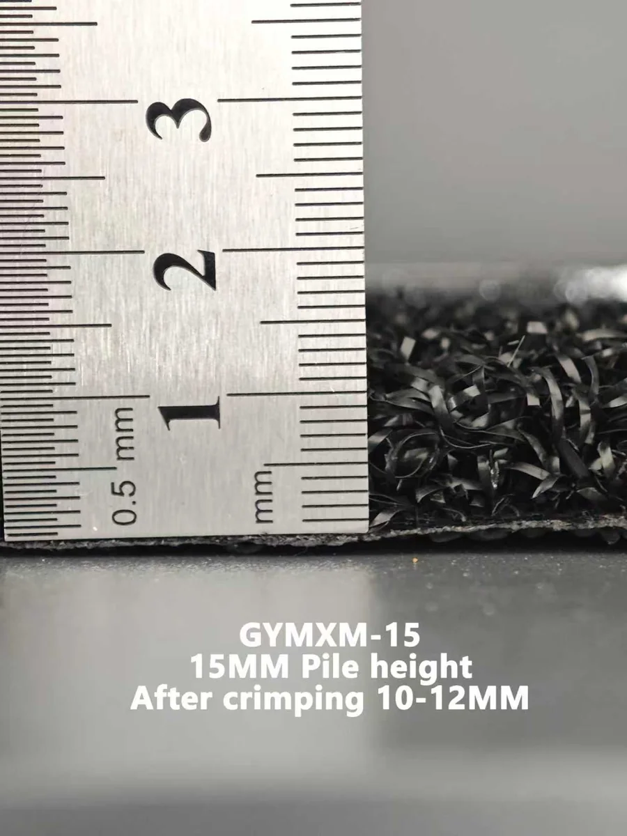 Ruler measurement of a nominal 15mm low-pile gym turf sample