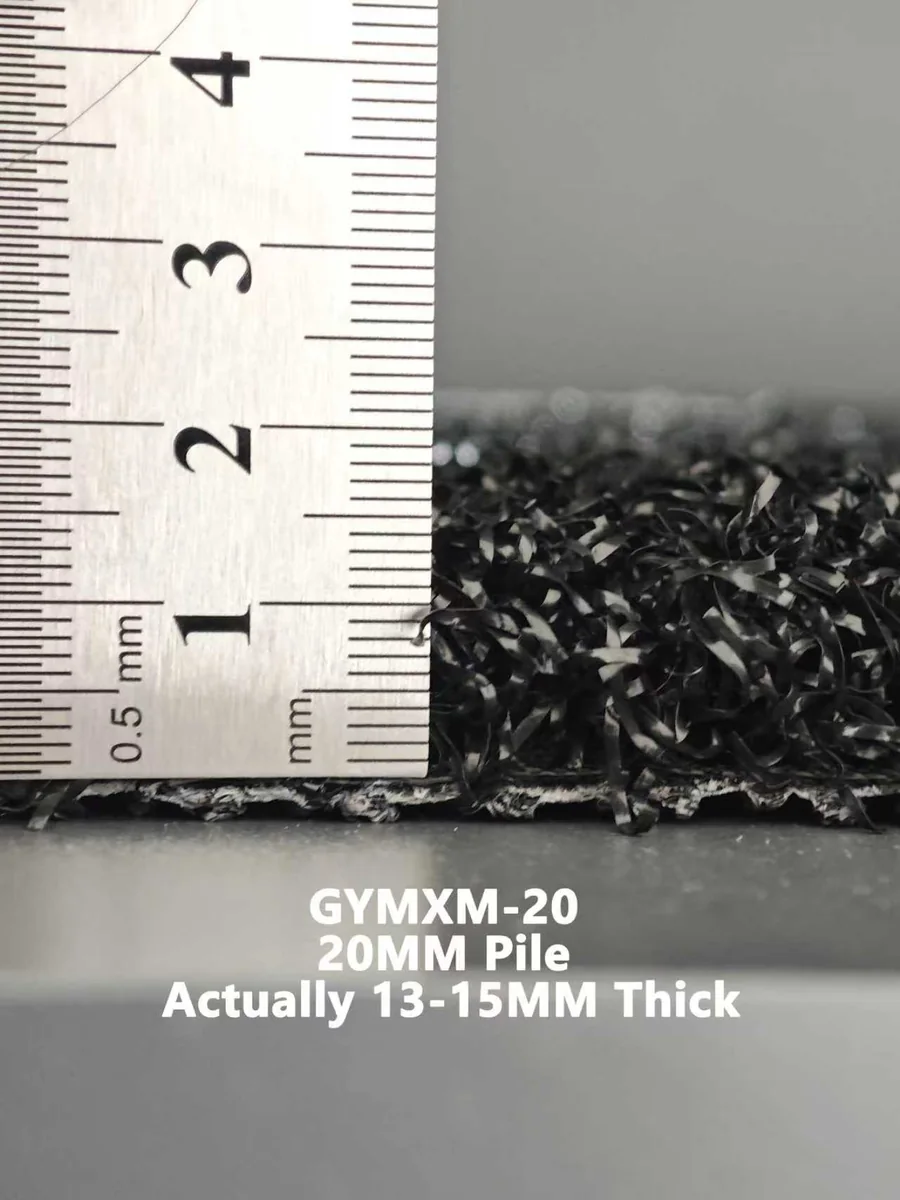 Ruler measurement of a nominal 20mm gym turf sample