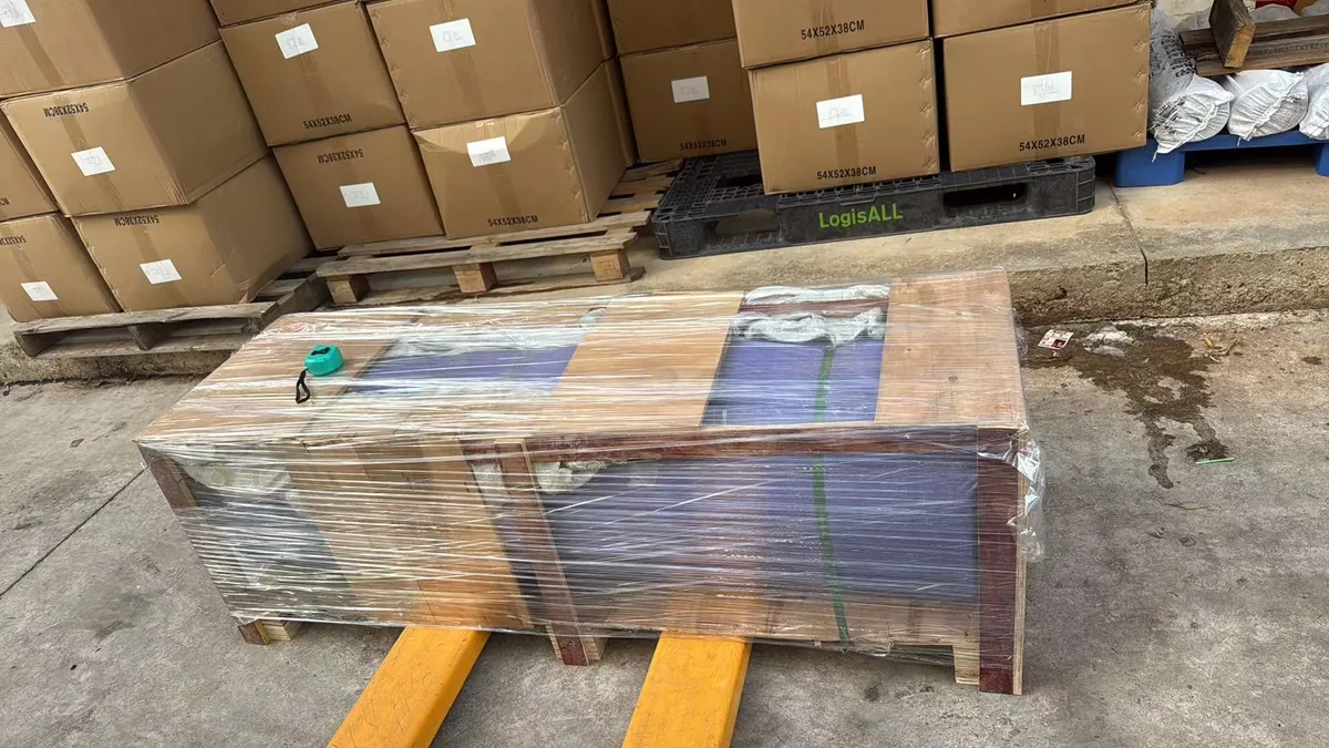 Commercial gym turf rolls protected for project shipping
