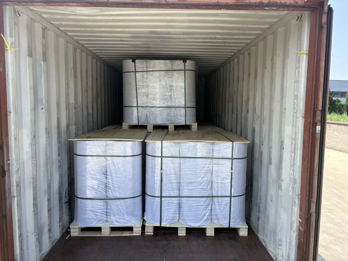 Palletized rubber flooring loaded in a shipping container